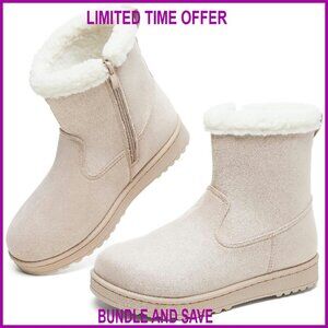 Women's Suede Ankle Boots Fur Lined Zipper Winter Snow Boots Warm